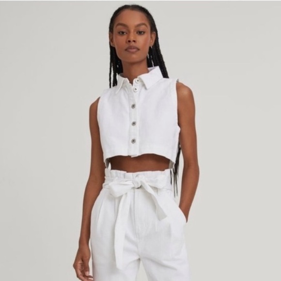 Something Navy Tops - Something Navy Sleeveless Cropped Denim Top